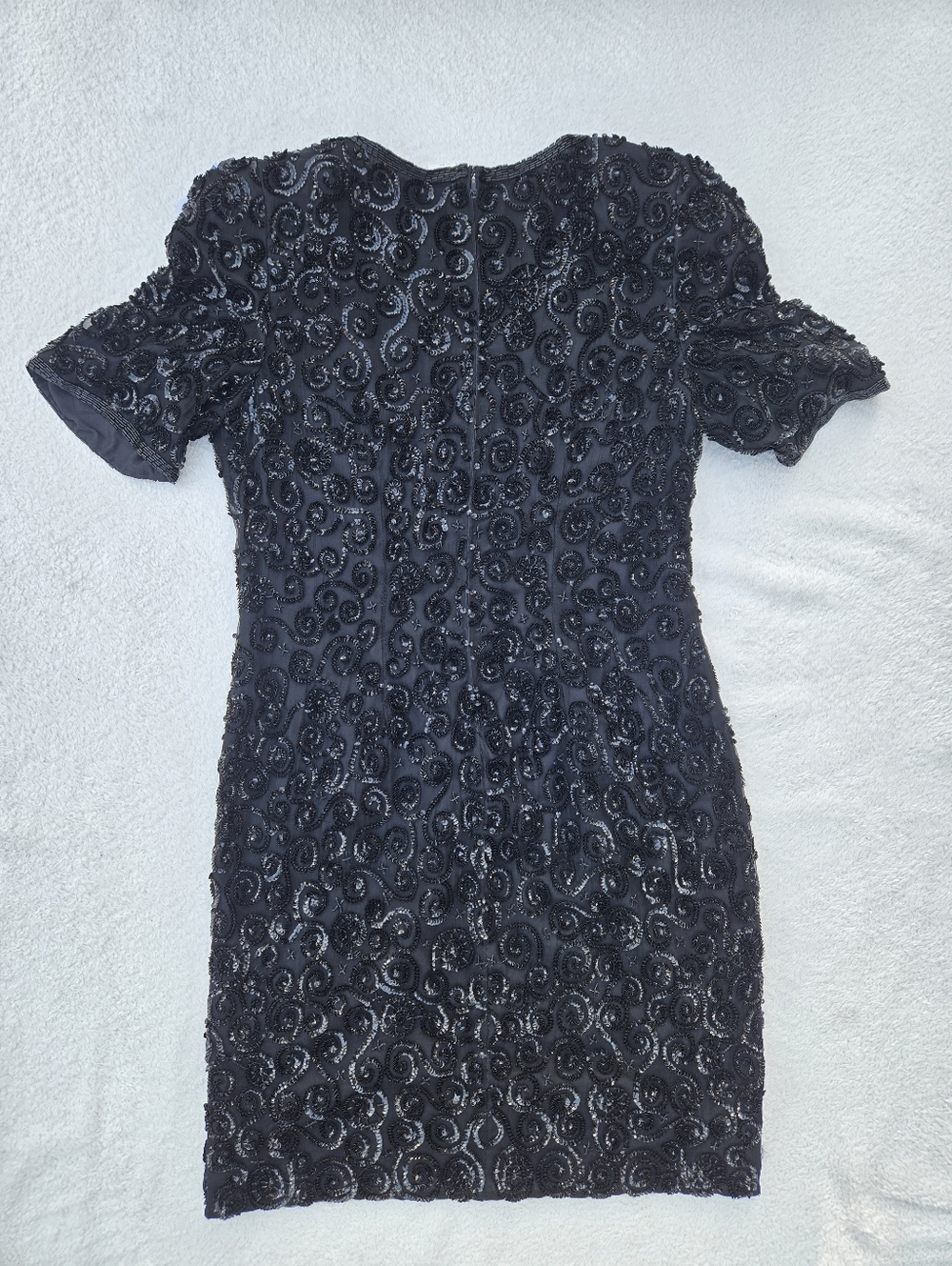 Vintage 80s Niteline Black Hand Beaded 100% Silk Evening Dress Size 12 (M)